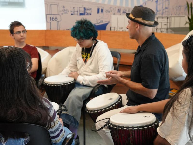 campers play drums